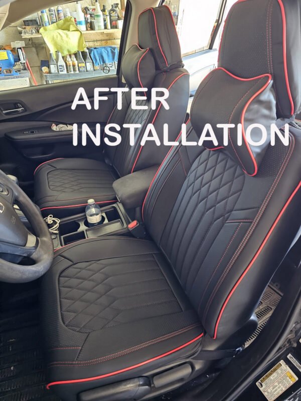 Fit Car Seat Covers Seats Waterproof Napa Leather Front & Rear Seat Cover Accessories, Automotive Vehicle Auto Interior Covers(Black & Red Lines, Full Set) - Image 2