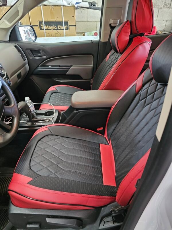 Fit Car Seat Covers Seats Waterproof Napa Leather Front & Rear Seat Cover Accessories, Automotive Vehicle Auto Interior Covers(Wine Red & Black, Full Set) - Image 5