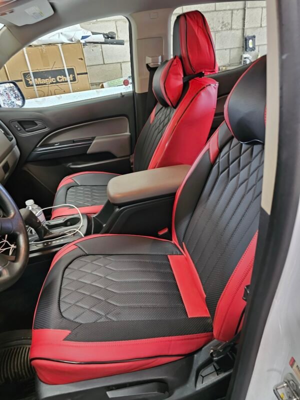 Fit Car Seat Covers Seats Waterproof Napa Leather Front & Rear Seat Cover Accessories, Automotive Vehicle Auto Interior Covers(Wine Red & Black, Full Set) - Image 3