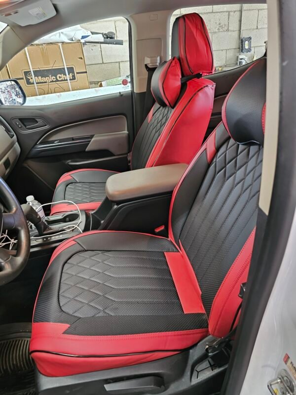 Fit Car Seat Covers Seats Waterproof Napa Leather Front & Rear Seat Cover Accessories, Automotive Vehicle Auto Interior Covers(Wine Red & Black, Full Set) - Image 2