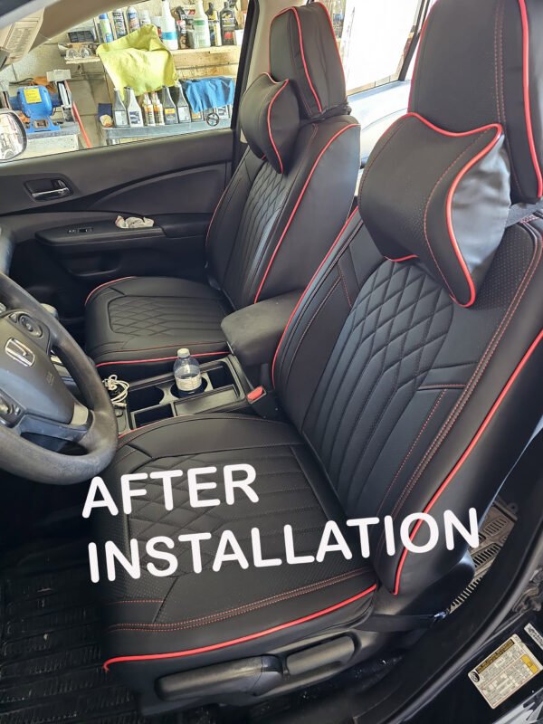 Fit Car Seat Covers Seats Waterproof Napa Leather Front & Rear Seat Cover Accessories, Automotive Vehicle Auto Interior Covers(Black & Red Lines, Full Set) - Image 5