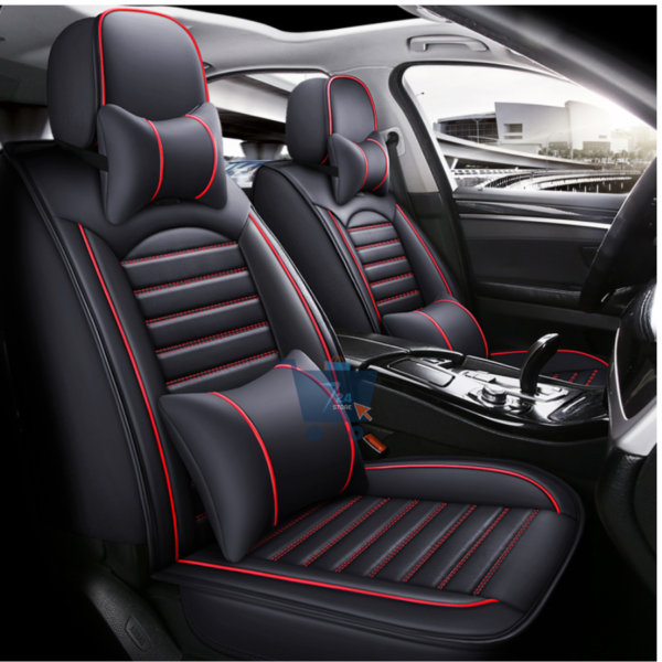 Black & Red Universal Car Seat Covers without Pillow PU Leather Auto Accessories - Image 4