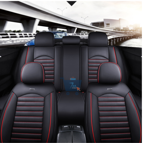 Black & Red Universal Car Seat Covers without Pillow PU Leather Auto Accessories - Image 3
