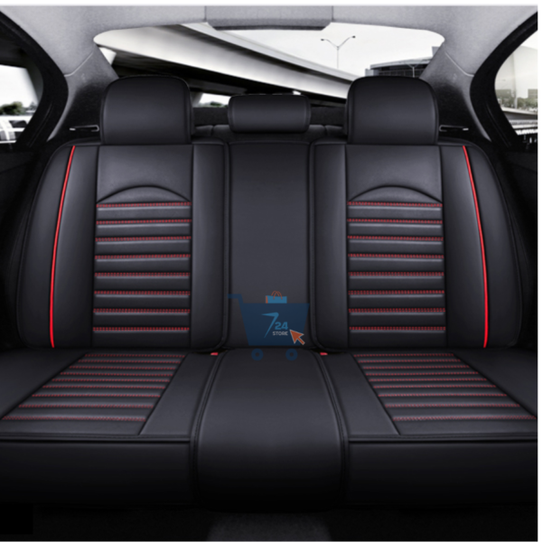 Black & Red Universal Car Seat Covers without Pillow PU Leather Auto Accessories - Image 2
