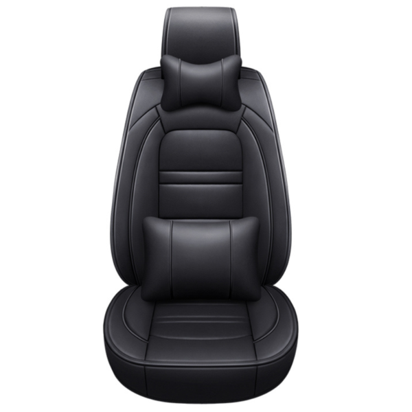 Black Car Seat Covers 5 Seat Cover Waterproof PU Leather Faux Front Rear Seat Covers Full Set Accessories with Pillow,