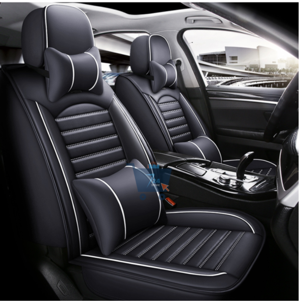 Black & White Universal Car Seat Covers with Pillow Explorer PU Leather Auto Accessories - Image 3