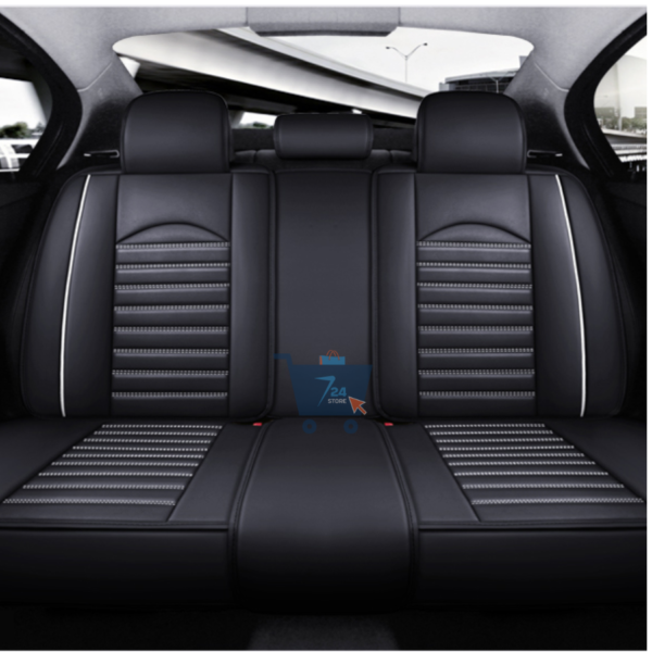 Black & White Universal Car Seat Covers with Pillow Explorer PU Leather Auto Accessories - Image 2