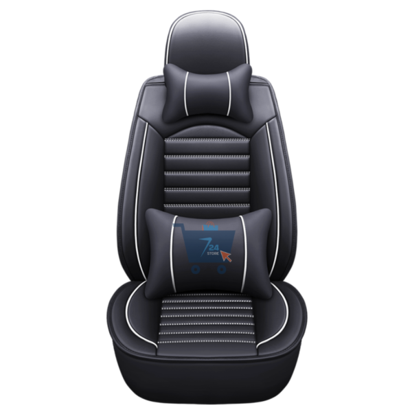 Black & White Universal Car Seat Covers with Pillow Explorer PU Leather Auto Accessories