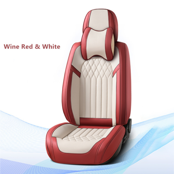Car Seat Covers Seats Waterproof Napa Leather & Rear Seat Cover Accessories, Automotive Vehicle Auto Interior Covers(Wine Red & White, Full Set)