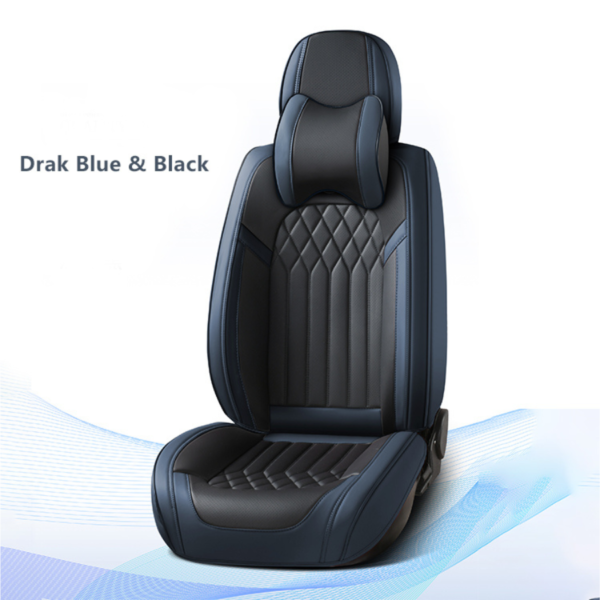 Car Seat Covers Seats Waterproof Napa Leather & Rear Seat Cover Accessories, Automotive Vehicle Auto Interior Covers(Dark Blue & Black, Full Set)
