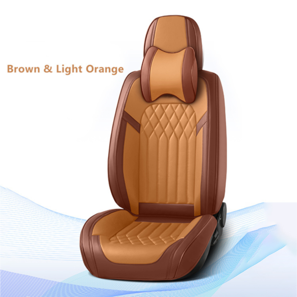 Car Seat Covers Seats Waterproof Napa Leather & Rear Seat Cover Accessories, Automotive Vehicle Auto Interior Covers(Brown & Light Orange, Full Set)