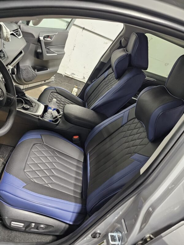 Car Seat Covers Seats Waterproof Napa Leather & Rear Seat Cover Accessories, Automotive Vehicle Auto Interior Covers(Dark Blue & Black, Full Set) - Image 4