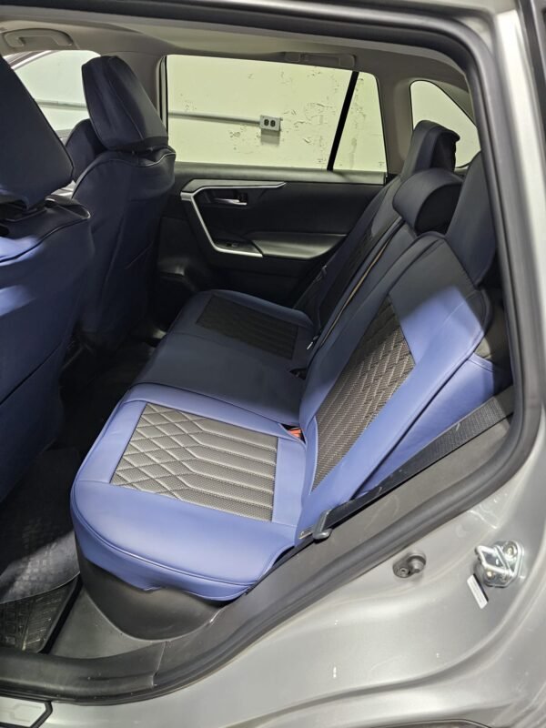 Car Seat Covers Seats Waterproof Napa Leather & Rear Seat Cover Accessories, Automotive Vehicle Auto Interior Covers(Dark Blue & Black, Full Set) - Image 5