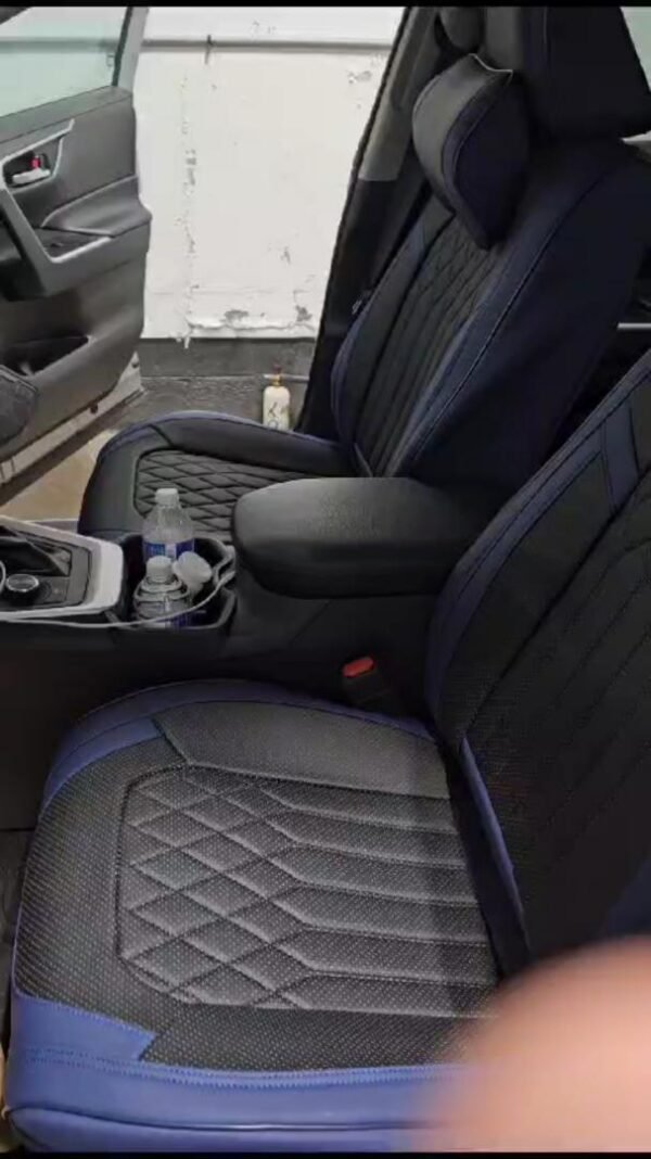Car Seat Covers Seats Waterproof Napa Leather & Rear Seat Cover Accessories, Automotive Vehicle Auto Interior Covers(Dark Blue & Black, Full Set) - Image 2