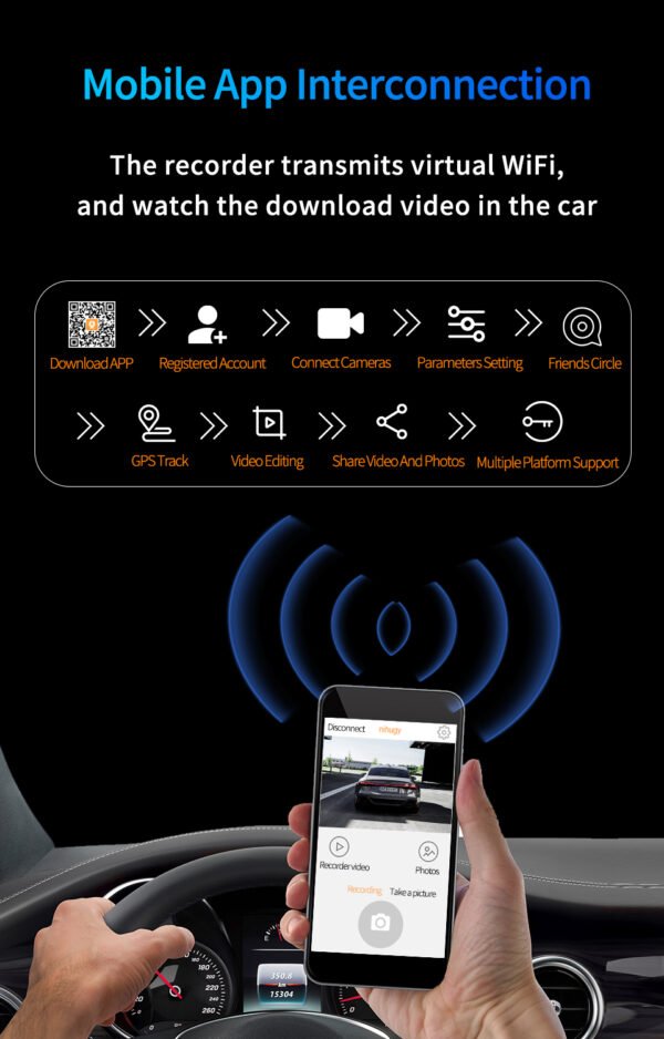12" Mirror Dash Cam with Wireless Carplay&Android Auto,4K Front Mirror Dash Cam with IPS Touchscreen,Support Night Vision,Voice Control,Parking Assistance,G-Sensor,24H Parking Monitor - Image 8