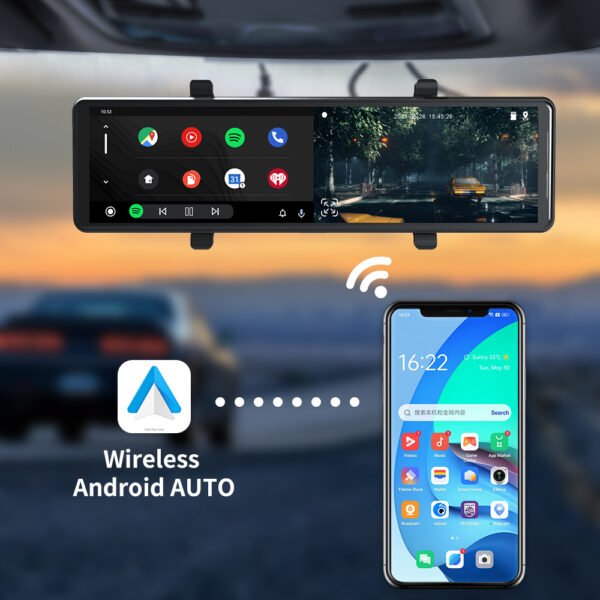 12" Mirror Dash Cam with Wireless Carplay&Android Auto,4K Front Mirror Dash Cam with IPS Touchscreen,Support Night Vision,Voice Control,Parking Assistance,G-Sensor,24H Parking Monitor - Image 14