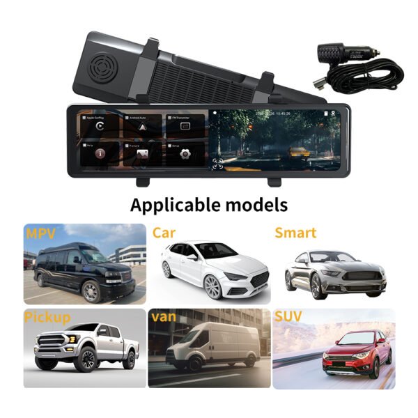 12" Mirror Dash Cam with Wireless Carplay&Android Auto,4K Front Mirror Dash Cam with IPS Touchscreen,Support Night Vision,Voice Control,Parking Assistance,G-Sensor,24H Parking Monitor - Image 17